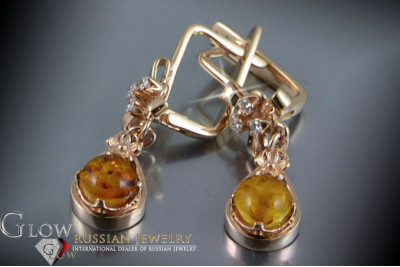 Russian Soviet silver rose gold plated 925 Amber earrings veab008